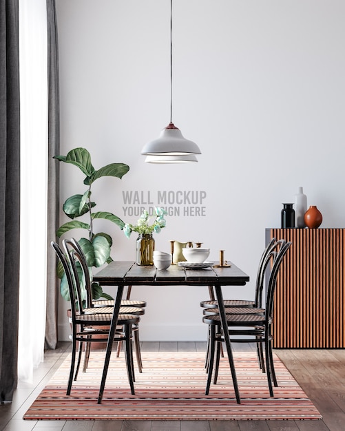 Free PSD | Interior dining room wallpaper mockup