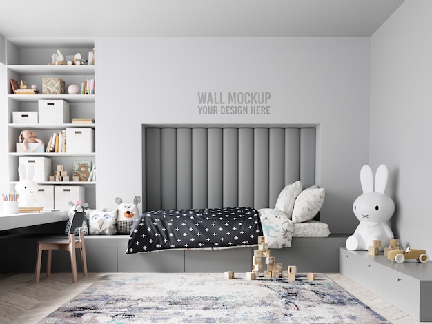 Download Interior kids bedroom wall mockup | Premium PSD File