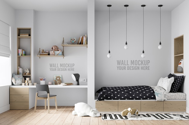 Interior kids bedroom wall mockup | Premium PSD File