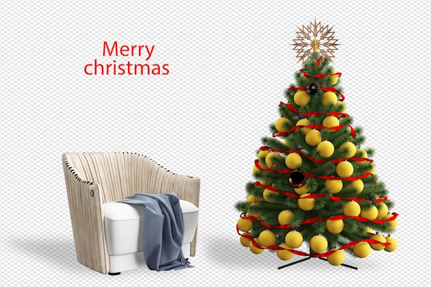 Premium PSD | Interior living frames and christmas tree and chair mockup