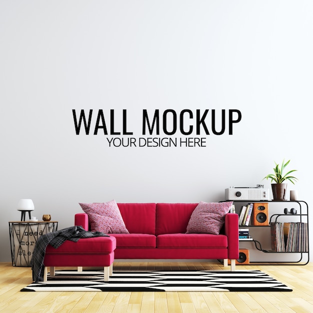 Download Interior living room wall background mockup with furniture ...