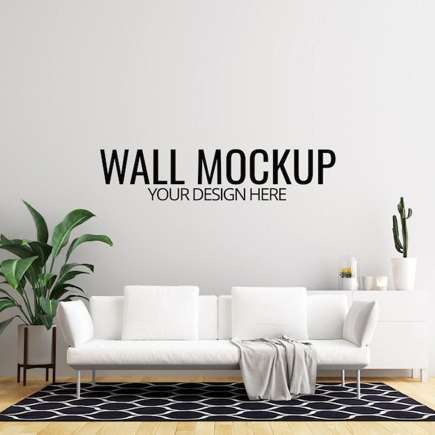 Download Premium PSD | Interior living room wall background mockup with furniture and decoration