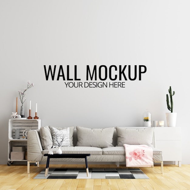 Download Interior living room wall background mockup with furniture and decoration PSD file | Premium ...