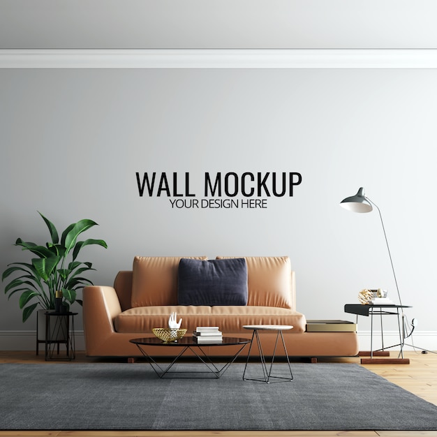 Download Interior living room wall background mockup with furniture and decoration PSD file | Premium ...