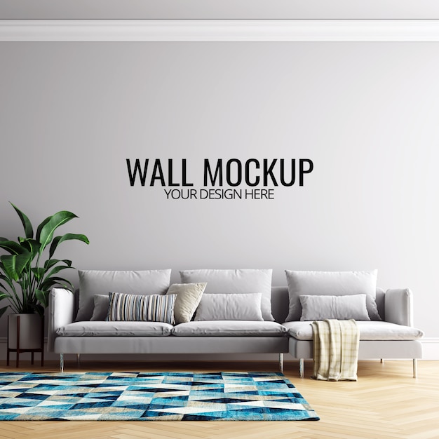 Download Premium PSD | Interior living room wall background mockup with furniture and decoration