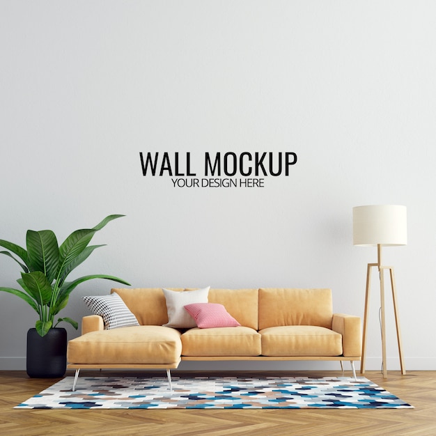 Interior living room wall mockup with furniture and decoration PSD file | Premium Download
