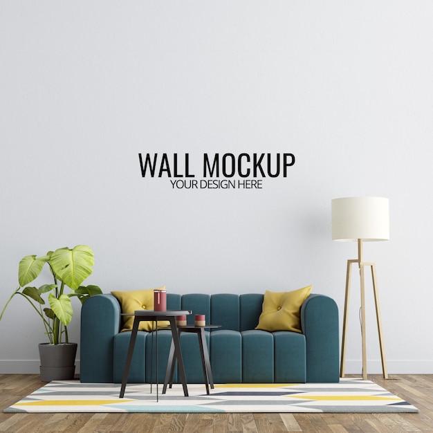 Download Interior living room wall mockup with furniture and ...