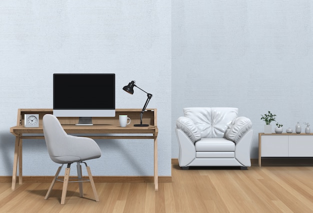 modern living room with desk