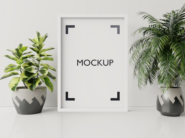Download Free Psd Interior Poster Mock Up With Plant Pot Flower In Room With White Wall 3d Rendering Yellowimages Mockups