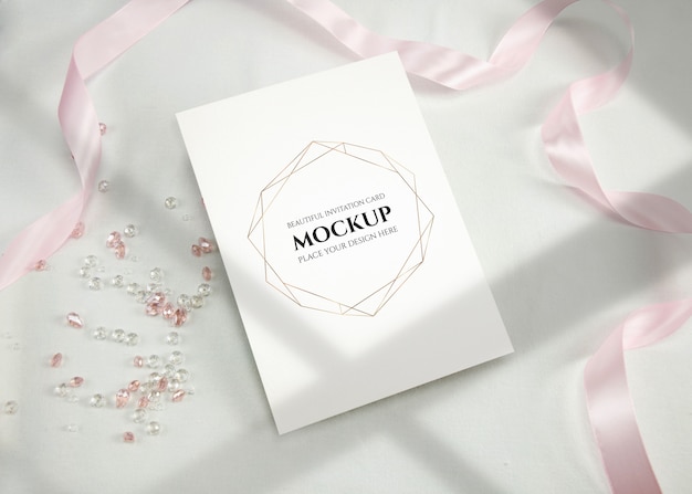 Download Premium Psd Invitation Card Mockup With Ribbon PSD Mockup Templates