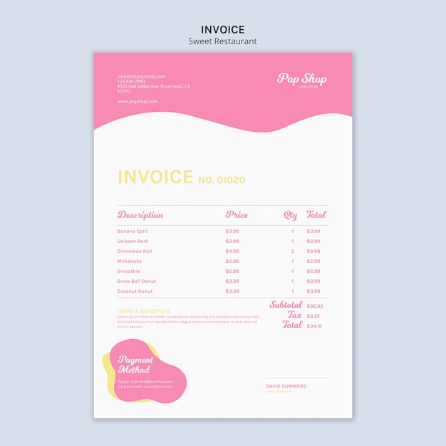 Invoice for pop candy shop design Free Psd