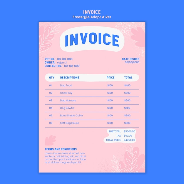 Free PSD | Invoice with adopt pet
