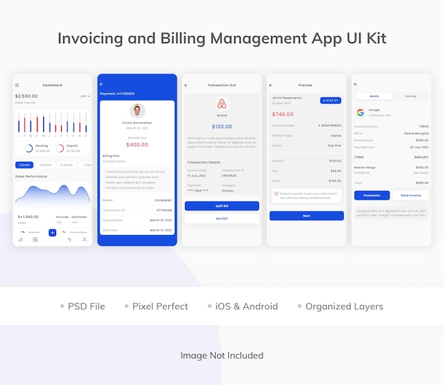 Premium PSD | Invoicing and billing management app ui kit