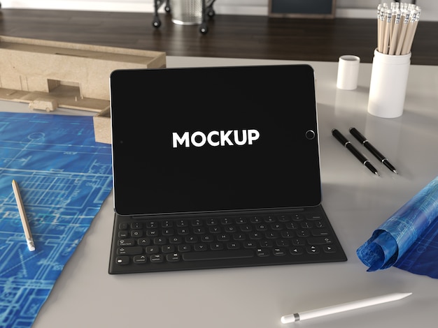Download Ipad with keyboard on desktop mock up design PSD file ... PSD Mockup Templates