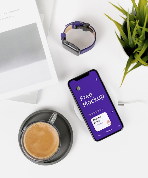 Iphone x on desk mockup Premium Psd