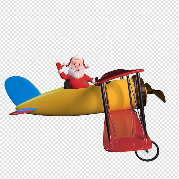 飛行機で飛んで保持しているサンタクロースの孤立したキャラクターイラスト プレミアムpsdファイル