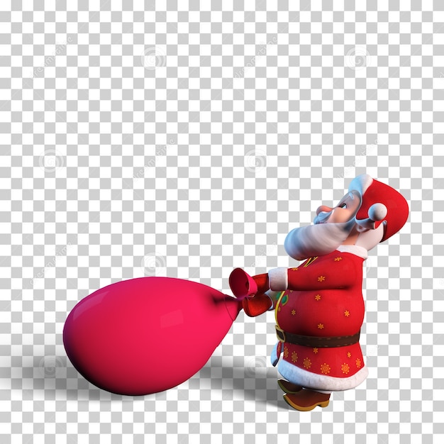 クリスマスデザインの大きな赤いバッグとサンタクロースの孤立したキャラクターイラスト プレミアムpsdファイル