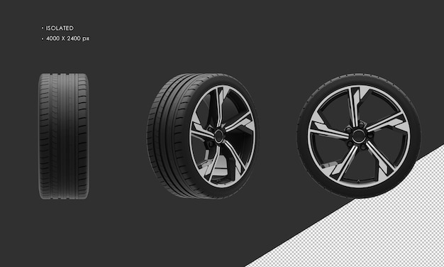  Isolated elegant sport sedan car black and grey chrome wheel rim and tire Premium Psd