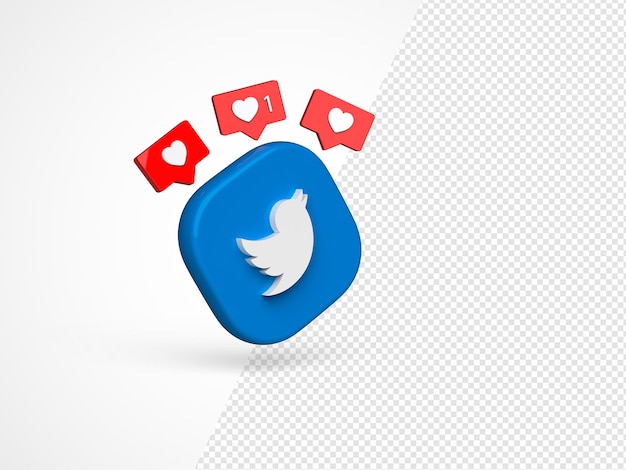 Premium PSD | Isolated twitter logo camera icon with like notification