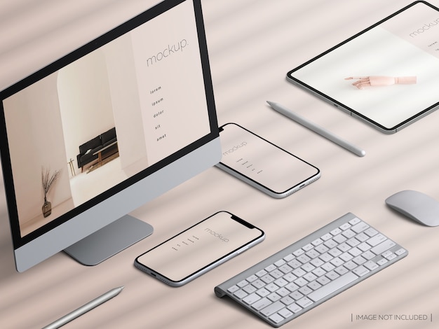 Premium PSD | Isometric responsive devices screen mockup ...