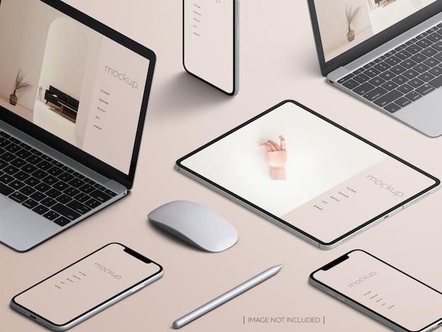 Download Premium PSD | Isometric responsive devices screen mockup