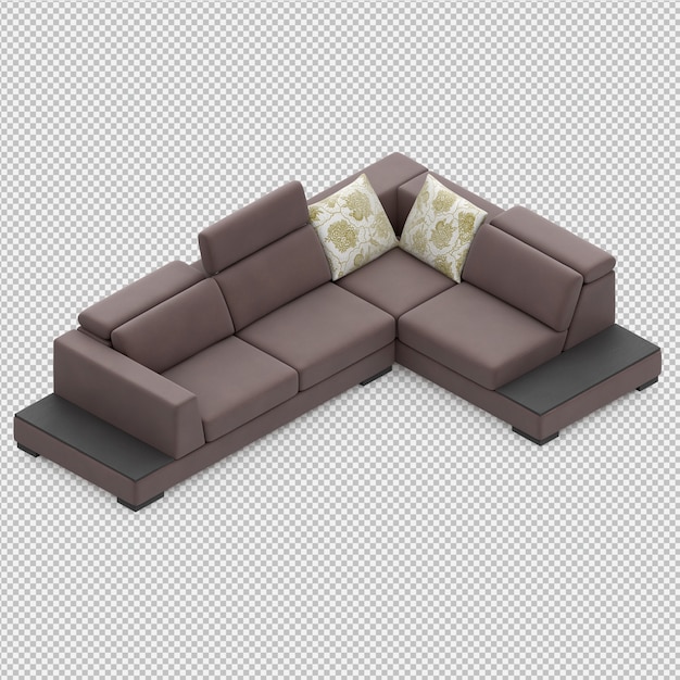 Isometric sofa  3d  render PSD file Premium Download