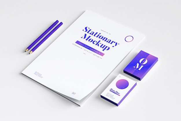 Download Isometric stationery mockup with pencils | Premium PSD File