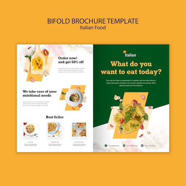 Italian food bifold brochure template Free Psd