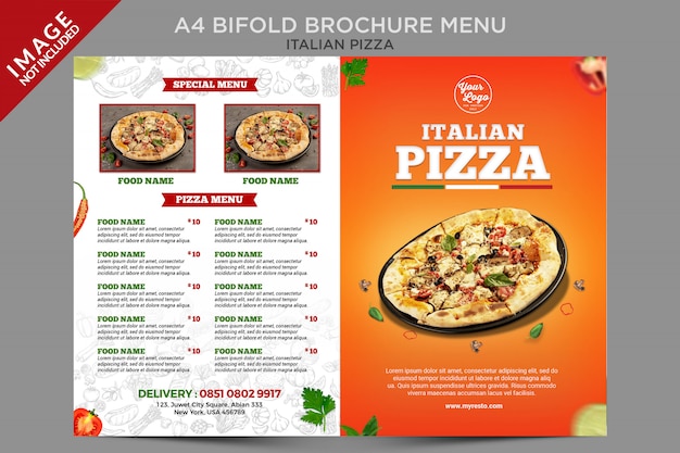 Premium PSD | Italian pizza outside bifold brochure menu series template