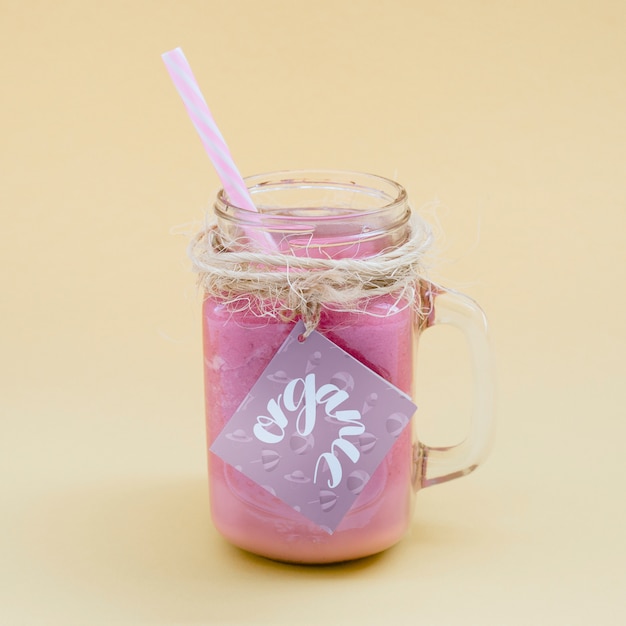 Download Jar mockup with pink yogurt | Free PSD File