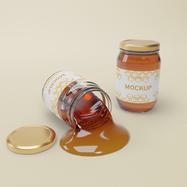 Download Jars with natural honey on table | Free PSD File