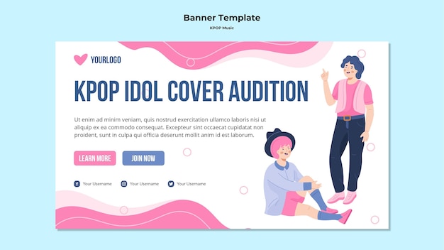 Free PSD | K-pop banner template with illustrations