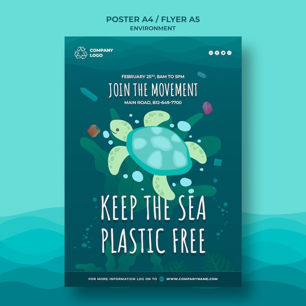 Keep the ocean clean poster template with turtle | Free PSD File