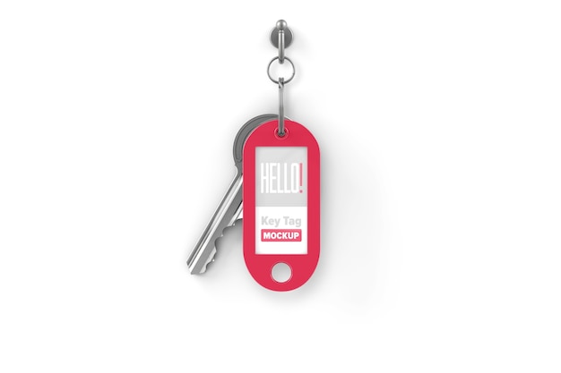 Download Premium PSD | Key with tag hanging on the hook mockup