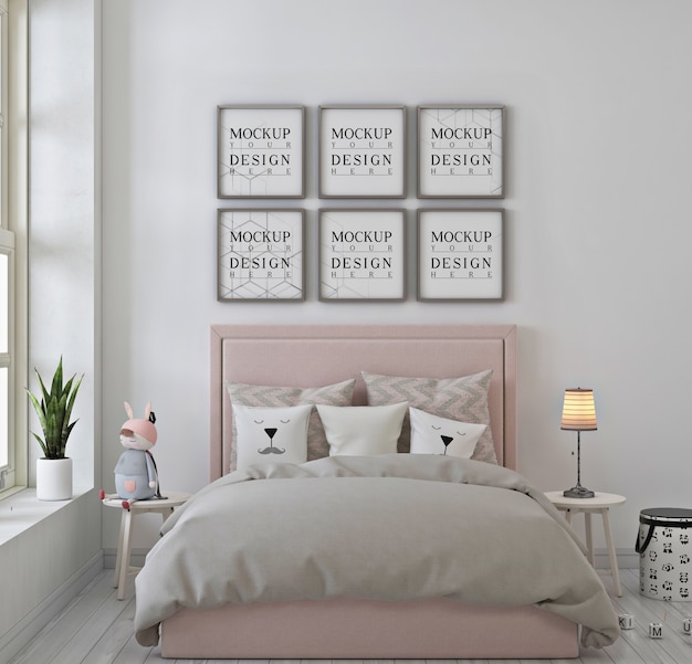 Premium PSD | Kids bedroom with mockup poster frame