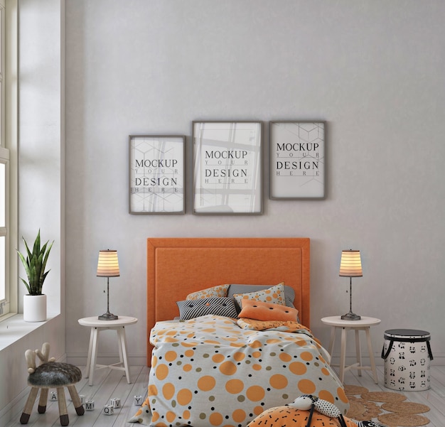 Download Premium PSD | Kids bedroom with mockup poster frame