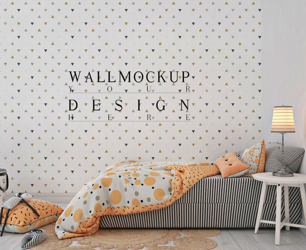 Download Premium PSD | Kids bedroom with orange bed and wall mockup