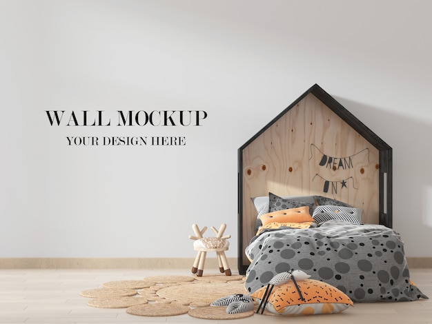 Download Premium PSD | Kids room wall mockup with house shaped bed