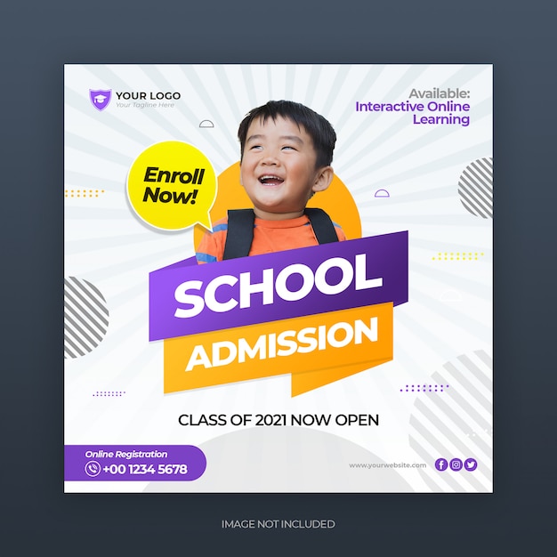 Kids school education admission social media banner and square flyer template Premium Psd