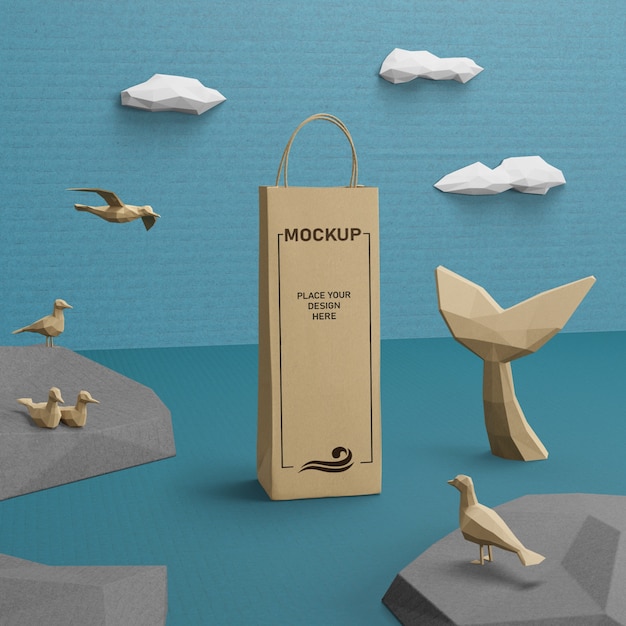 Download Kraft paper bag and sea life with mock-up concept | Free PSD File
