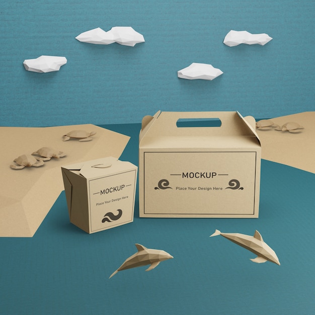 Download Kraft paper bags for ocean day with mock-up | Free PSD File