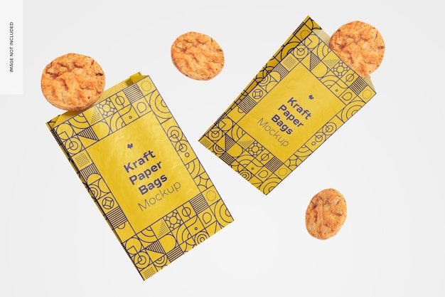 Download Premium Psd Kraft Paper Bags With Cookies Mockup