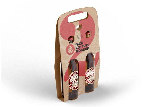 Premium PSD | Kraft paper pack beer bottle carrier mockup