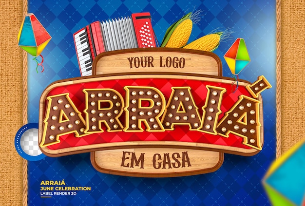  Label arraia festa junina in brazil 3d render with lights