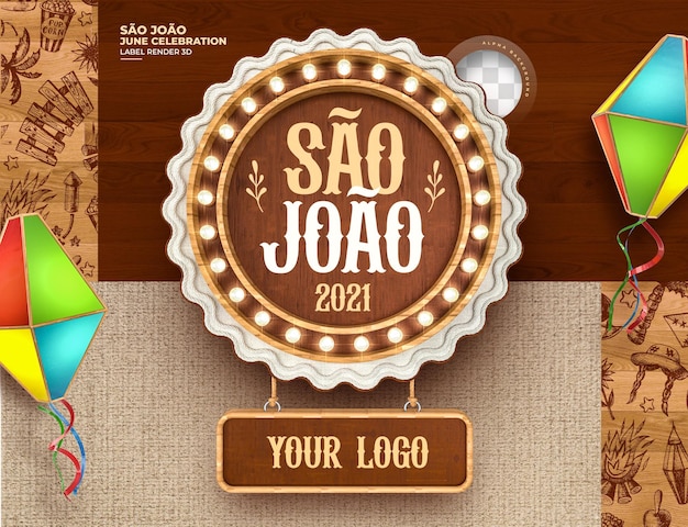 Premium Psd Label Sao Joao Festa Junina In Brazil 3d Render With Lights