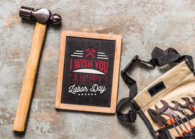 Download Free PSD | Labor day mockup with slate and tools