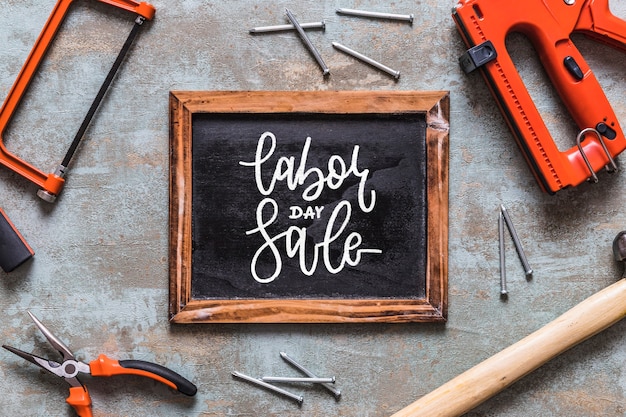 Download Labor day mockup with slate and tools | Free PSD File