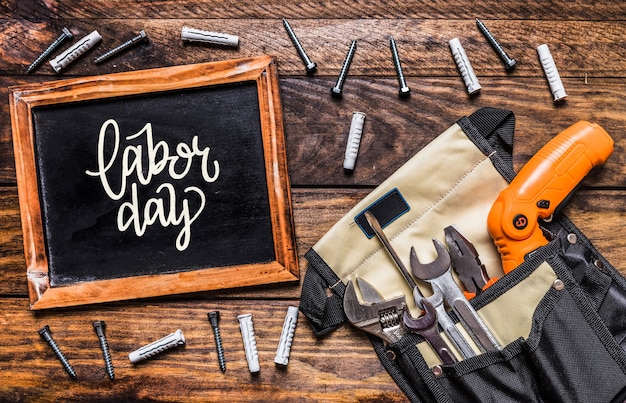Download Labor day mockup with slate and tools | Free PSD File