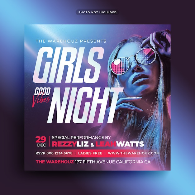 Premium PSD | Ladies night party flyer social media post and web banner