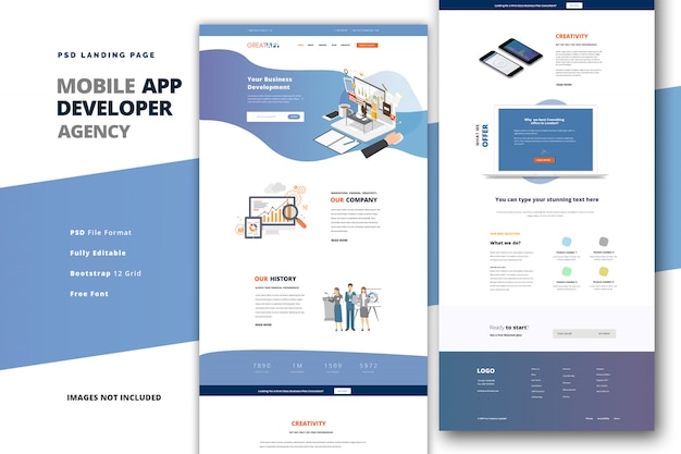 Landing page for mobile app developer coding agency | Premium PSD File